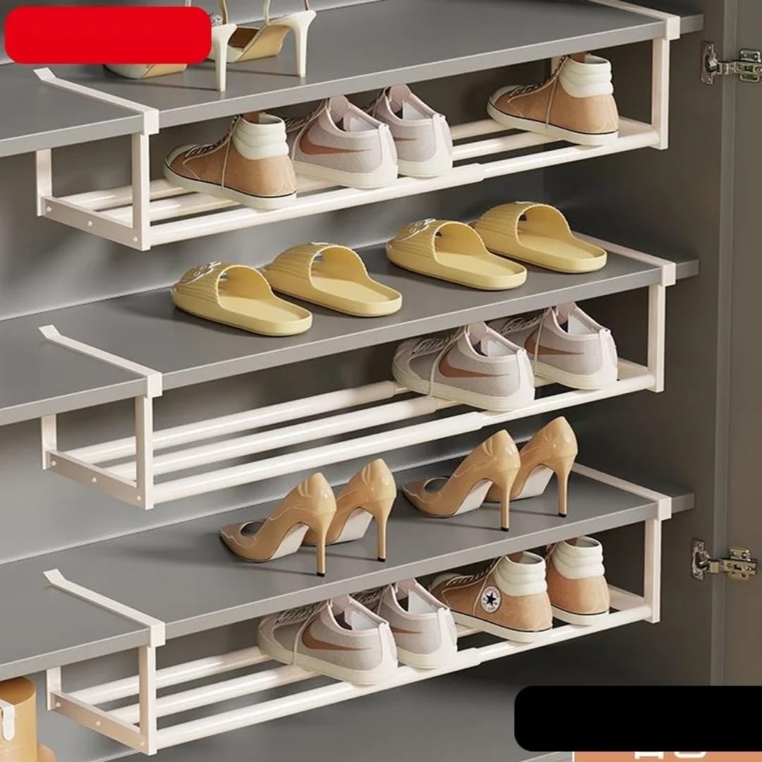 Large capacity stainless steel under shelf hanging shoe rack for organized shoe storage
