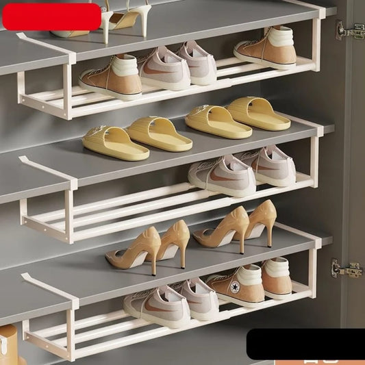 Large capacity stainless steel under shelf hanging shoe rack for organized shoe storage