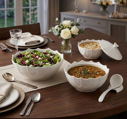3-Piece White Ceramic Serving Bowl Set