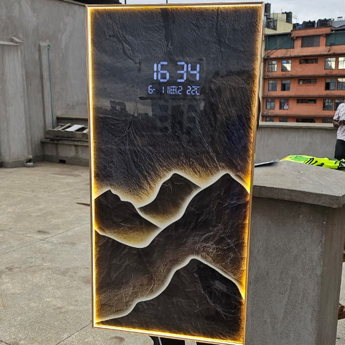 LED Decorative Wall Clock with 3D Mountain Landscape Design