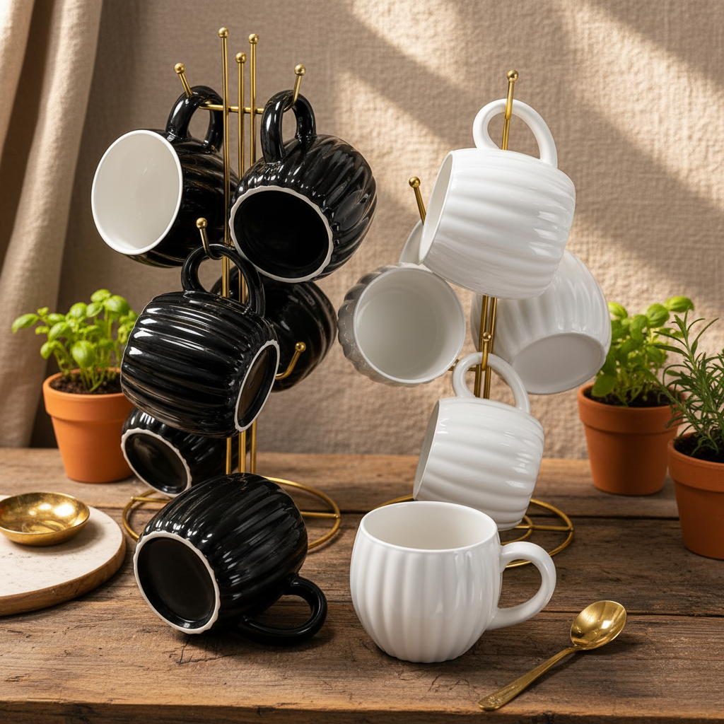 6PCS Elegant Fine Porcelain Ceramic Mug Set