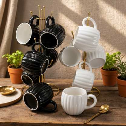 6PCS Elegant Fine Porcelain Ceramic Mug Set