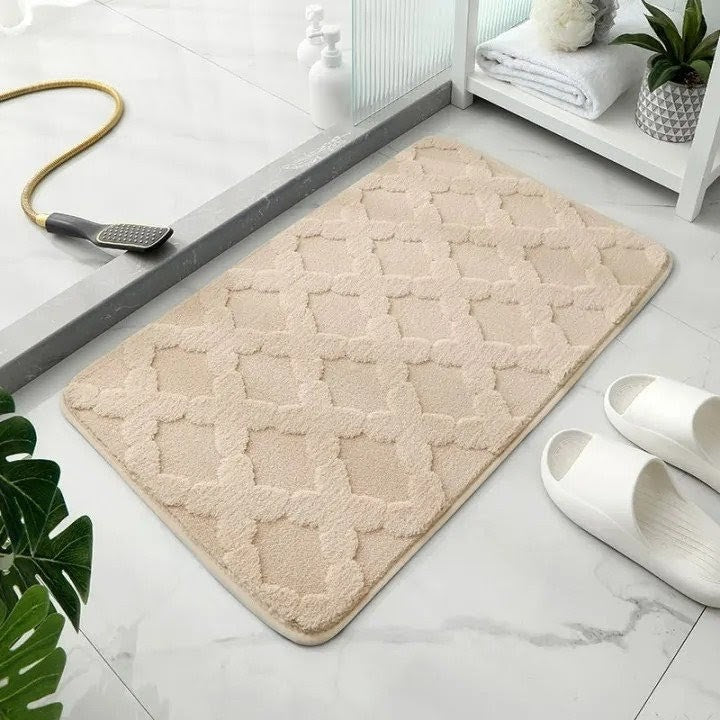Beige and brown anti-slip floor mat for bathroom, kitchen, and home décor