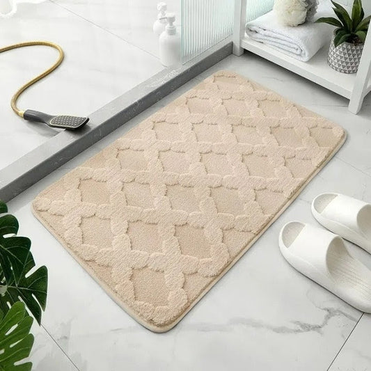 Beige and brown anti-slip floor mat for bathroom, kitchen, and home décor