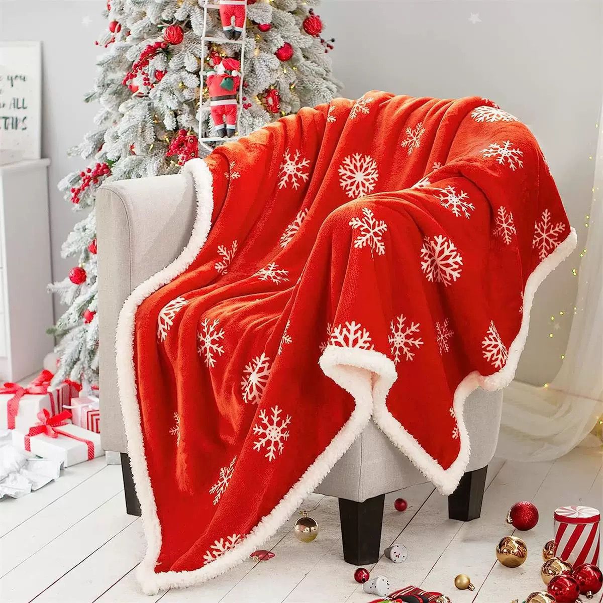Christmas Reindeer Double-Layer Throw Blanket