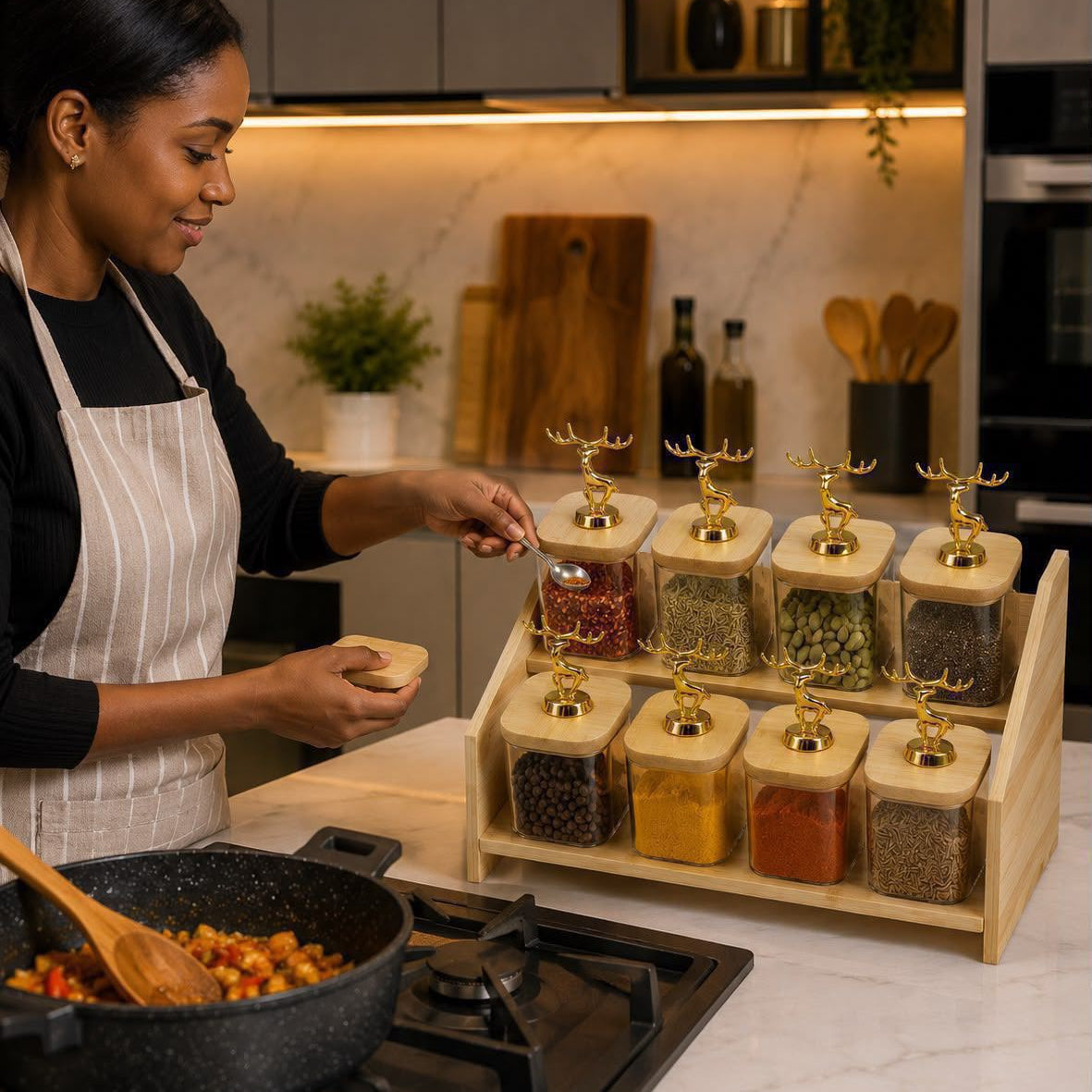 8 Piece Kitchen Spice Rack Set with Bamboo Stand, 300ml Each