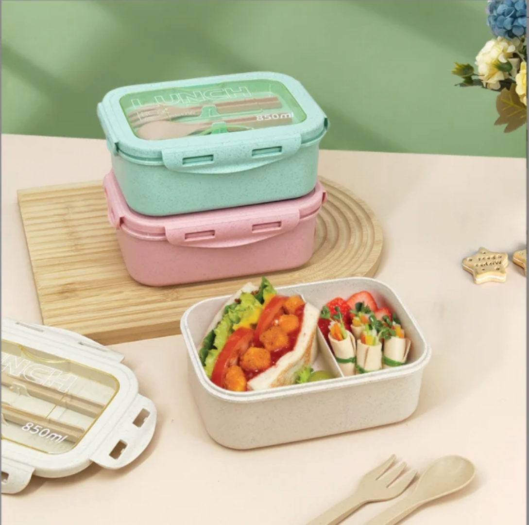 Bento Lunch Box with 2 Compartments and Spoon – 850ml