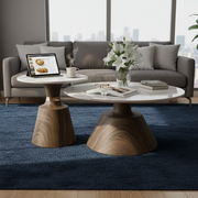 Modern marble-top nesting coffee tables with gold or chrome metal base for living room décor