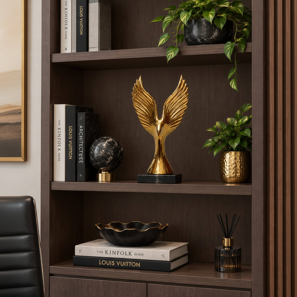 Gold Ceramic Flying Eagle Sculpture Decorative Figurine