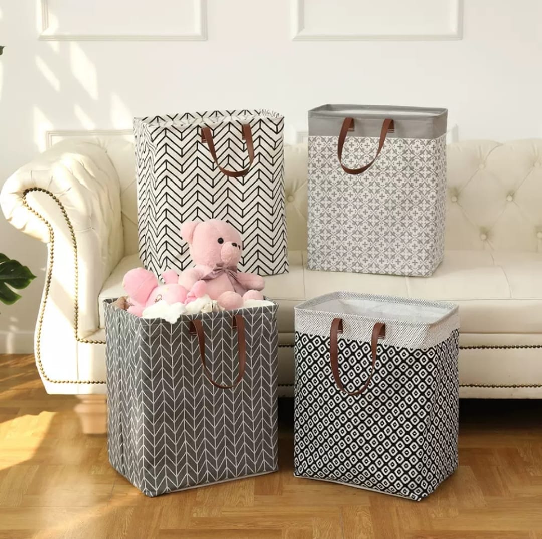Fabric foldable laundry basket with handles for home storage