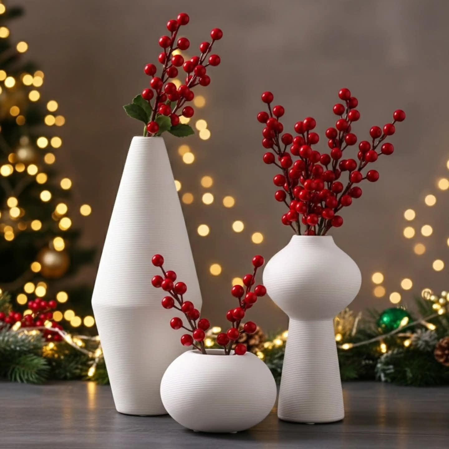 Three piece elegant ceramic vase set in minimalist design