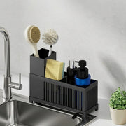 2-in-1 Black PP Plastic Kitchen Sink Caddy for Organising Sink-Side Cleaning Accessories available in Nairobi, Kenya