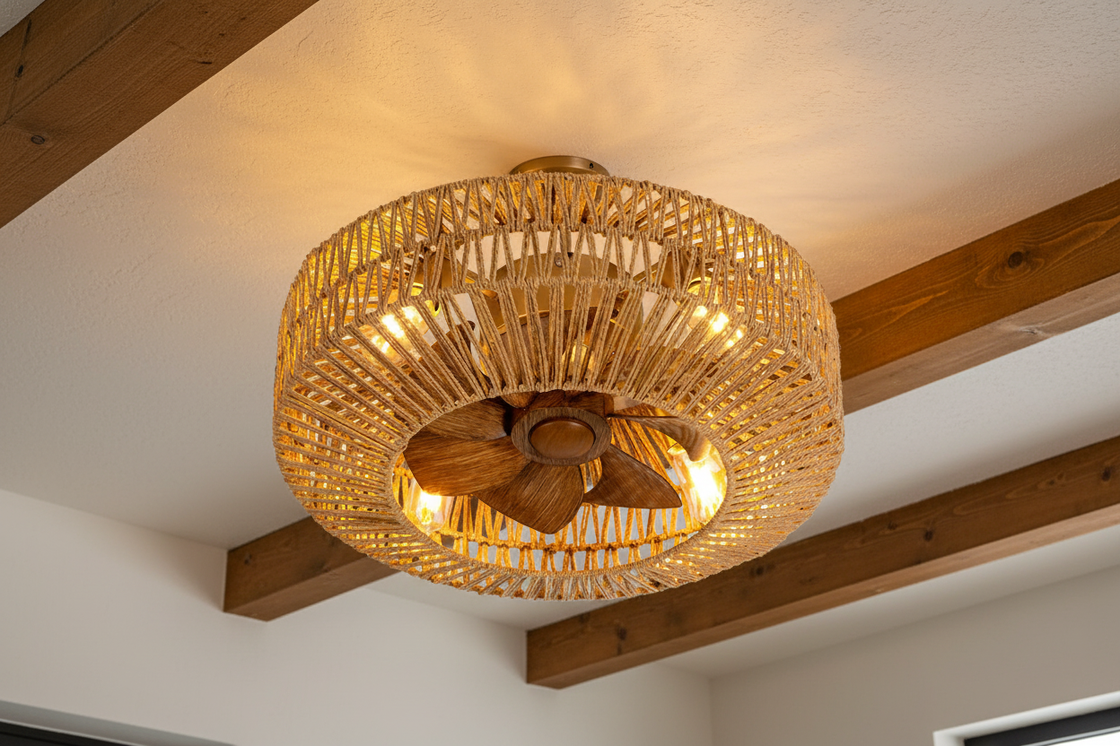 Woven-Style Ceiling Fan Light – Natural Fiber Look, 495mm-KD 1704