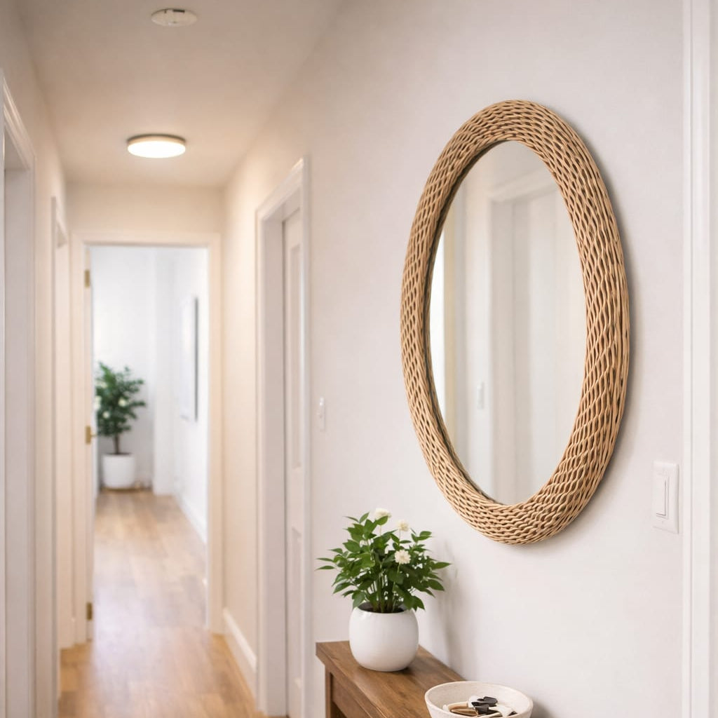 60 × 50cm Oval Rattan Bamboo Decorative Mirror