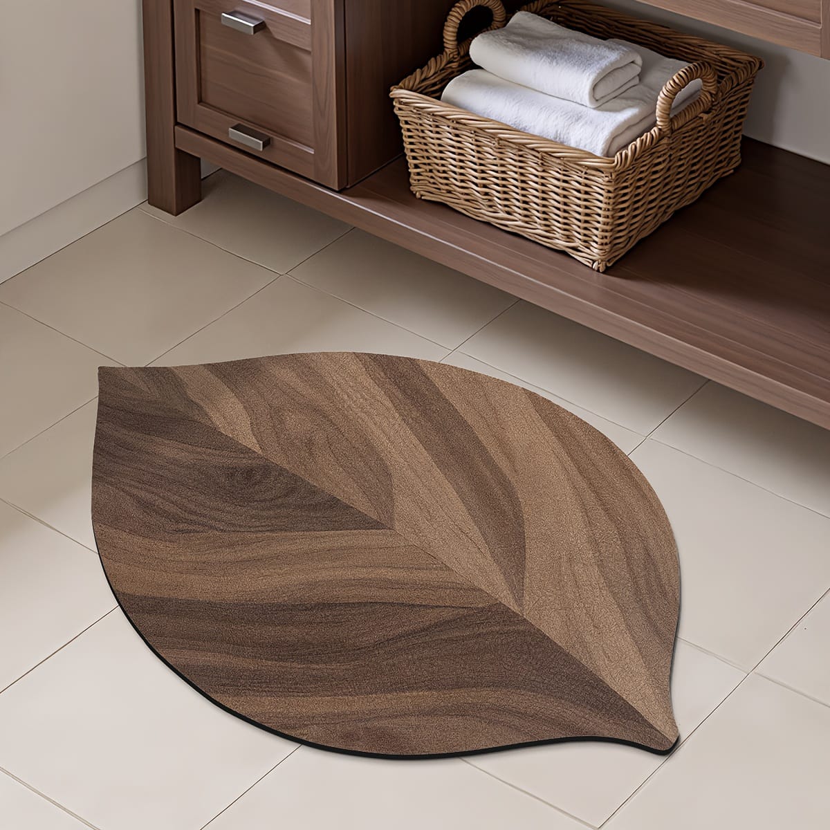 Rustic wood effect leaf doormat, quick drying non slip floor mat for entrance, bathroom and toilet use
