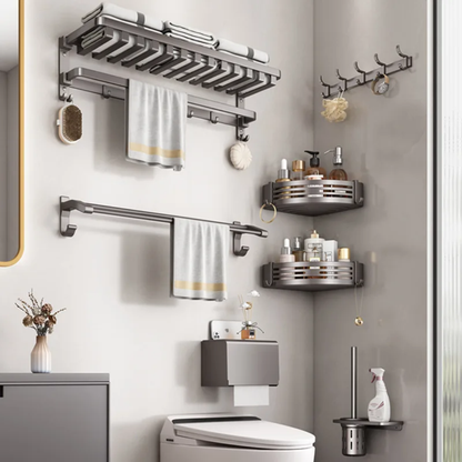7pcs rust-resistant bathroom accessories set with towel rack, storage racks, hooks, and toilet brush holder