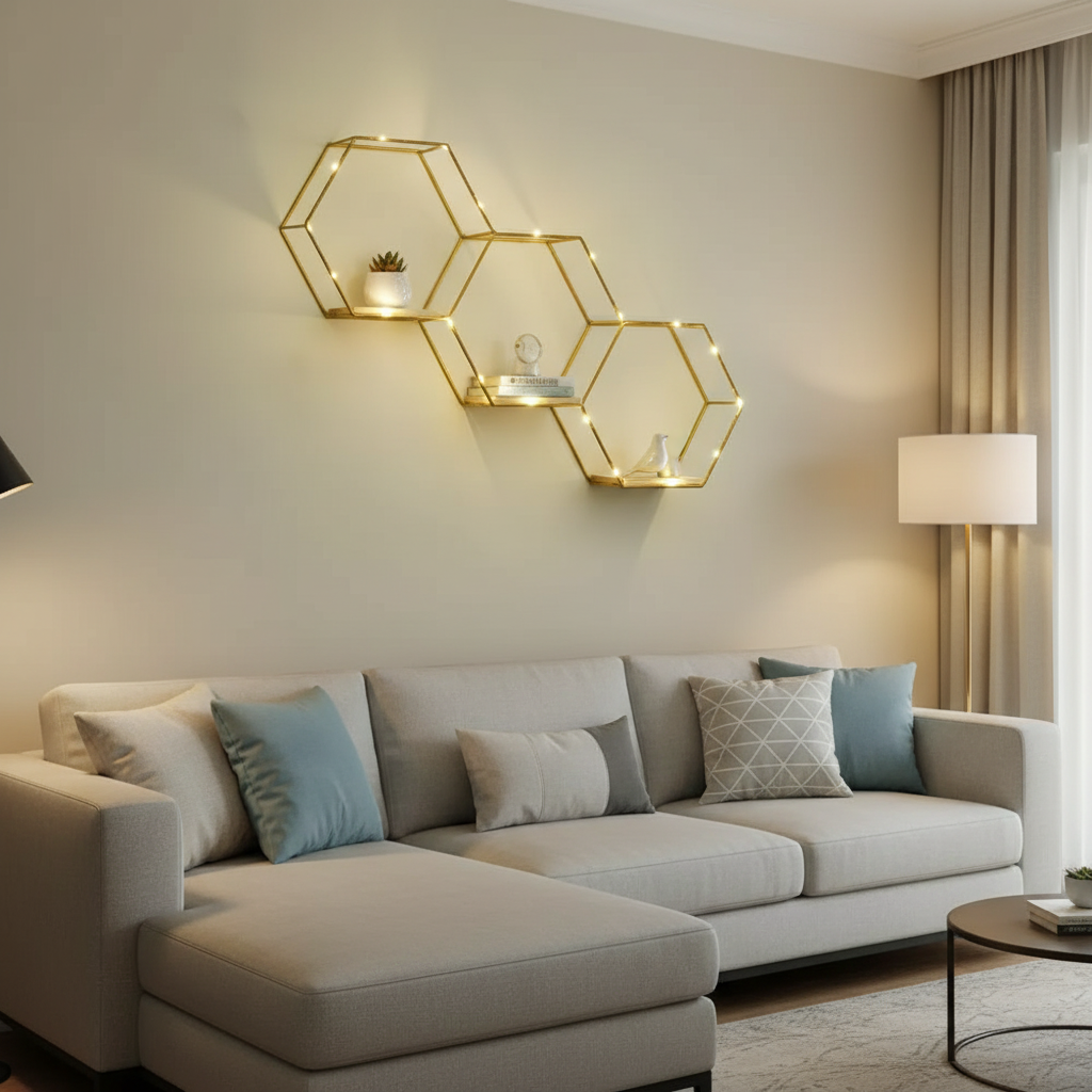 Hexagon Wall Shelf with LED Lights