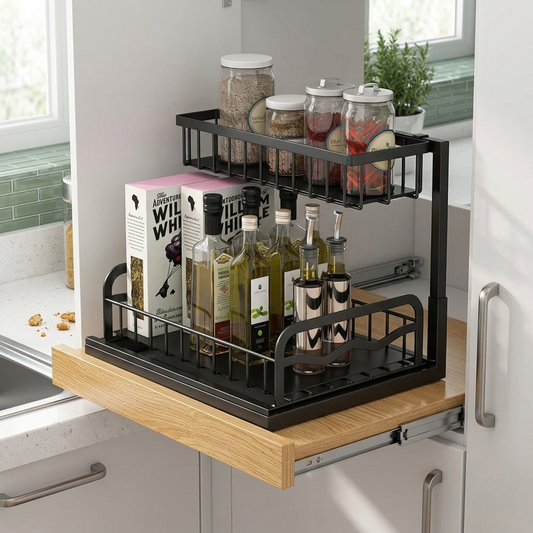 Heavy duty 2 tier non rust spice rack organizer for storing and organizing kitchen spices and seasonings