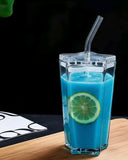 Heavy Duty Pentagonal Glass Tumbler with Straw