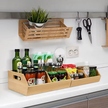 Bamboo Pantry Organizer Storage Bin with Removable Divider