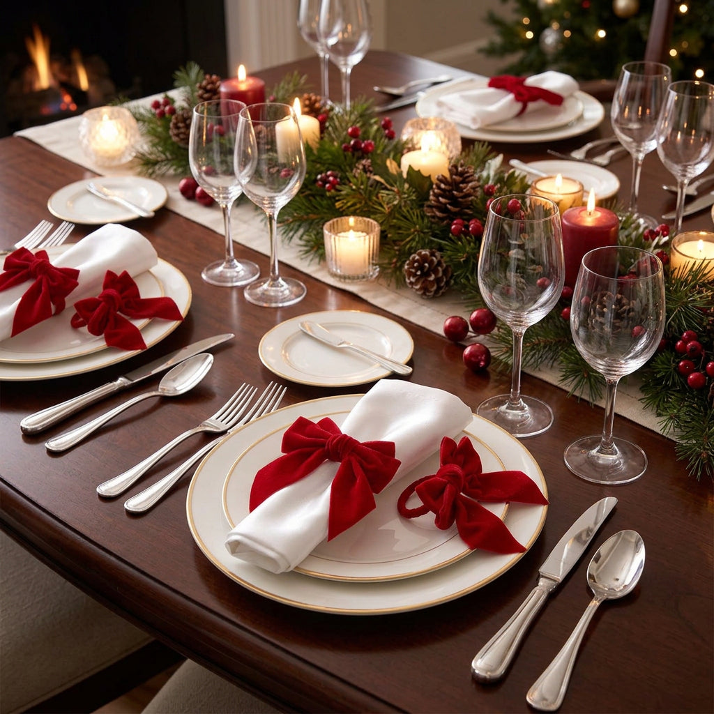 5Pcs Red Velvet Bow Napkin Ring