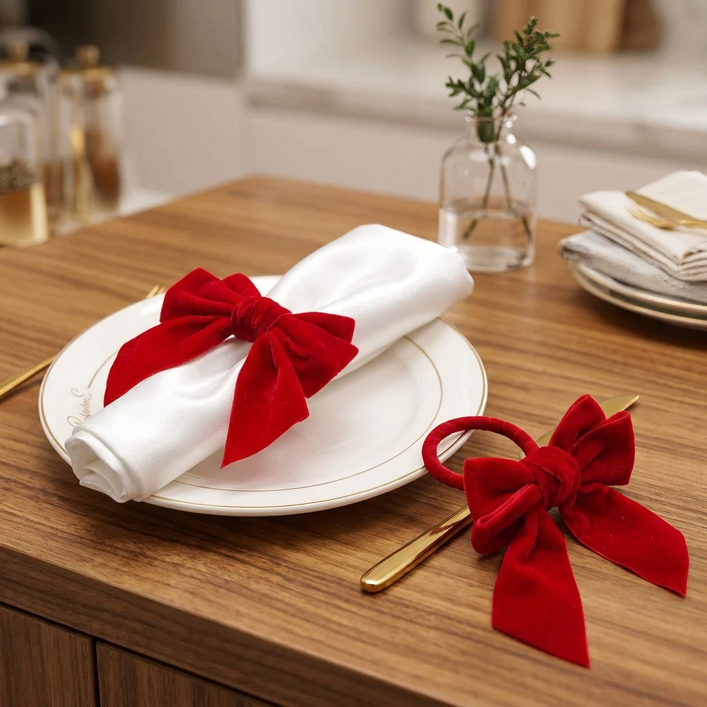 Red Velvet Bow Napkin Ring for Christmas Dinners, Weddings and Special Occasion Table Settings available in Nairobi, Kenya