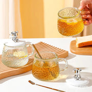 250ml high borosilicate glass cup with lid and spoon for sugar storage and kitchen use.