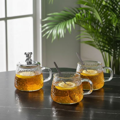 250ml Borosilicate Glass Cup with Lid & Spoon