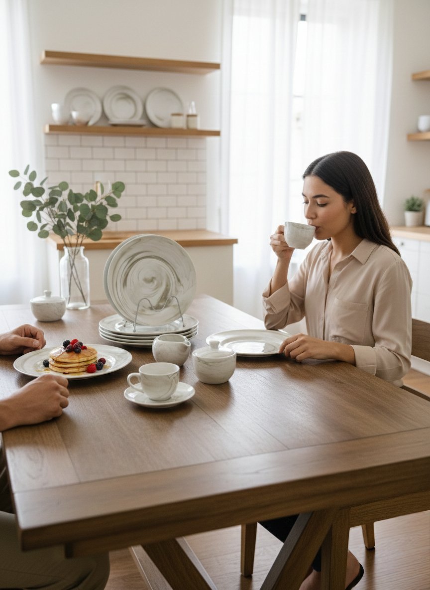 18-piece Modern dinnerware set suitable for everyday dining and special occasions.
