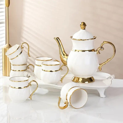 8 Piece Ceramic Tea Set With Golden Rim