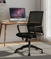 Medium back office chair with padded seat and ergonomic support.