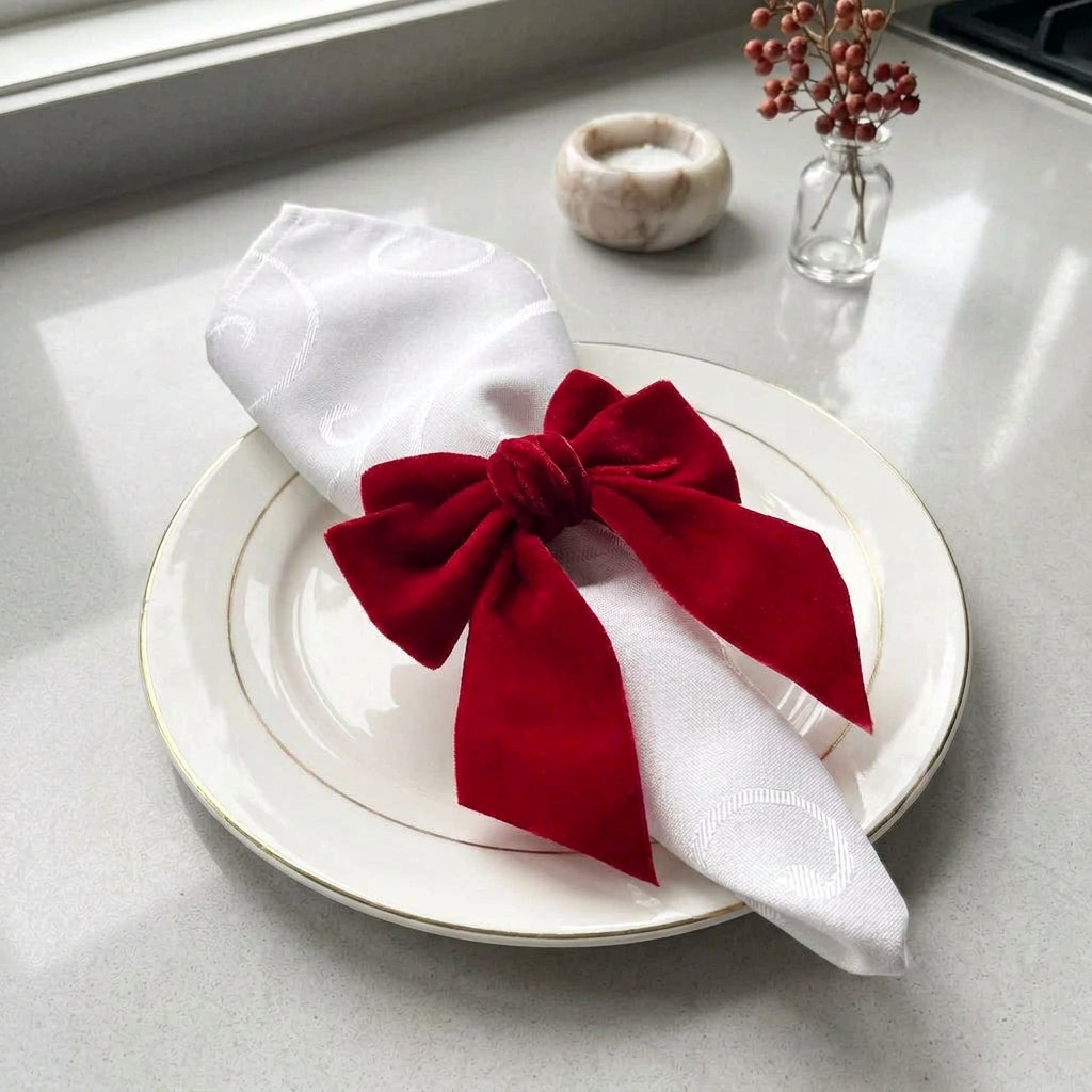 5Pcs Red Velvet Bow Napkin Ring
