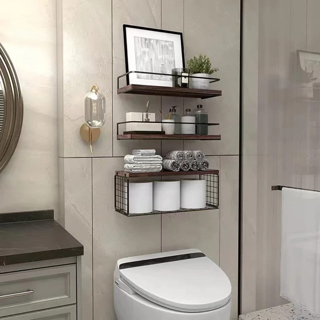 Over-the-door hanging rack organizer with hooks and storage basket.