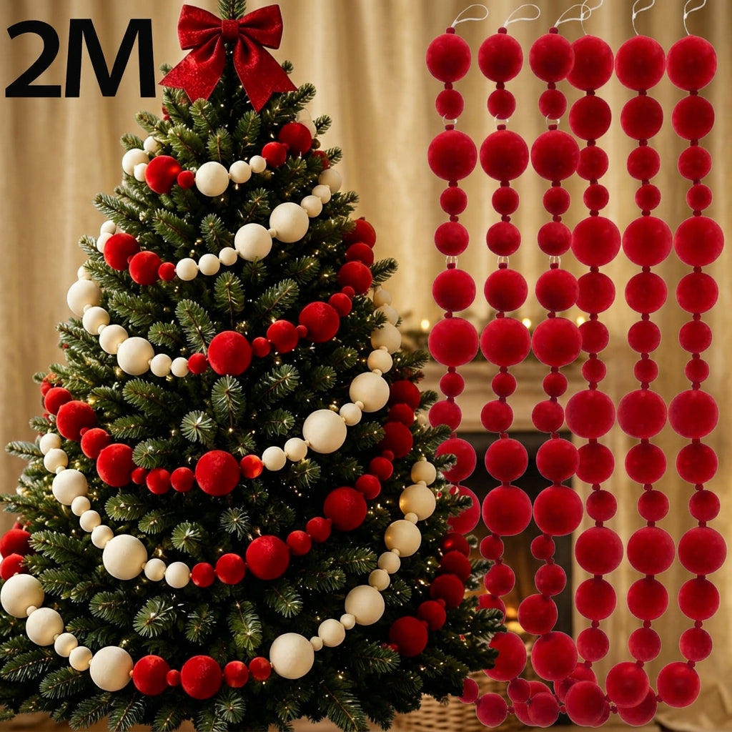 Red and White Felt Ball Christmas Garland