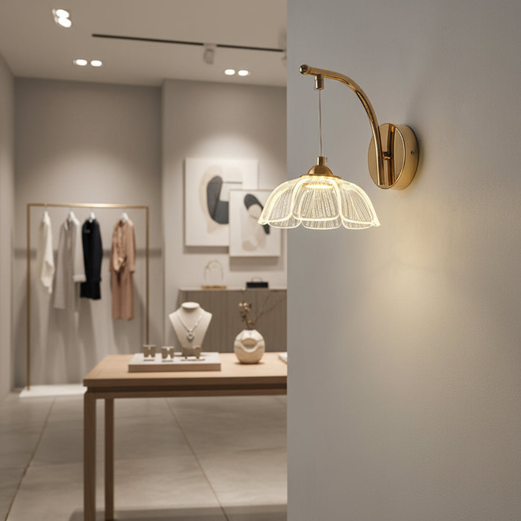 Golden Curve Wall Light With Clear Acrylic Shade-WH 2514-GO-TC