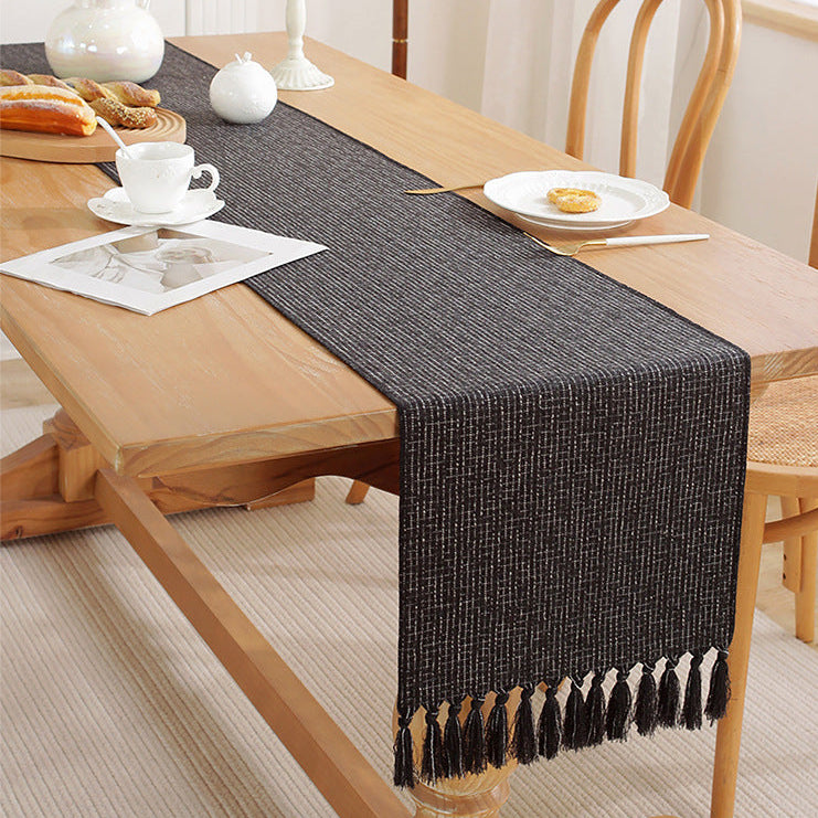 Woven Dining Table Runner with Tassel Edges