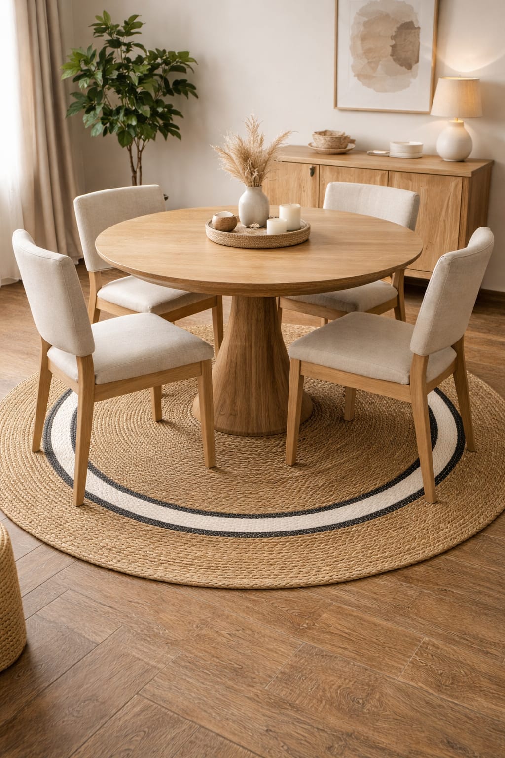Round fiber jute rug with natural woven texture
Size
100cm diameter
