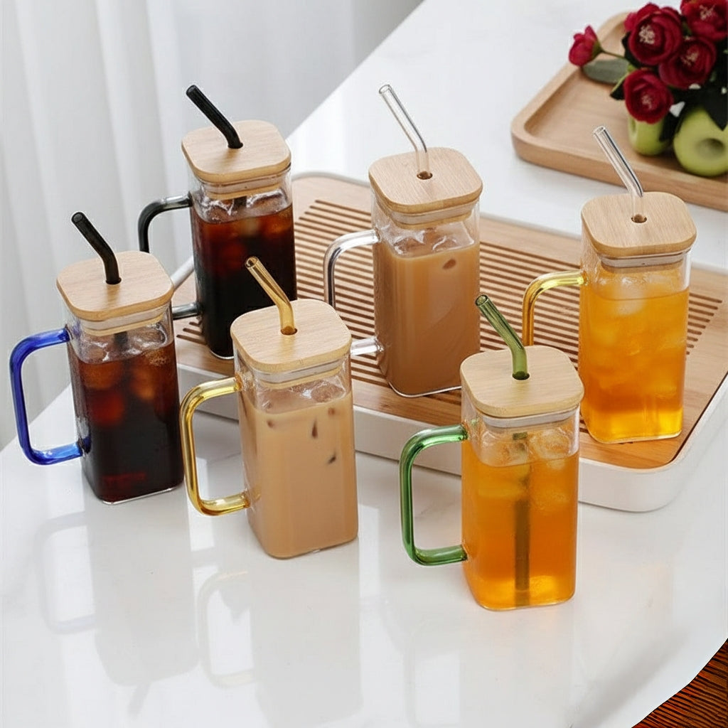 Borosilicate Glass Cup With Bamboo Lid – 500ml