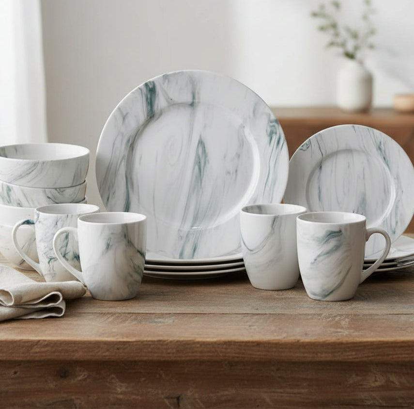 24pcs Green Marble Dinner Set