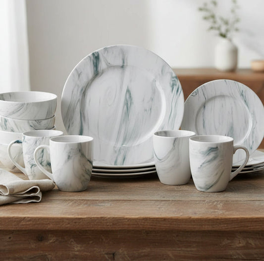 24pcs Green Marble Dinner Set