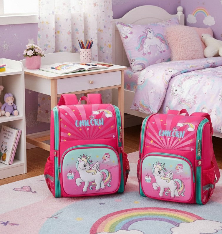 Kids’ waterproof pink school bag with spacious compartments and comfortable straps