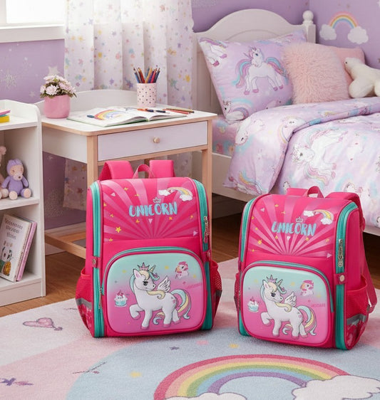 Kids’ waterproof pink school bag with spacious compartments and comfortable straps