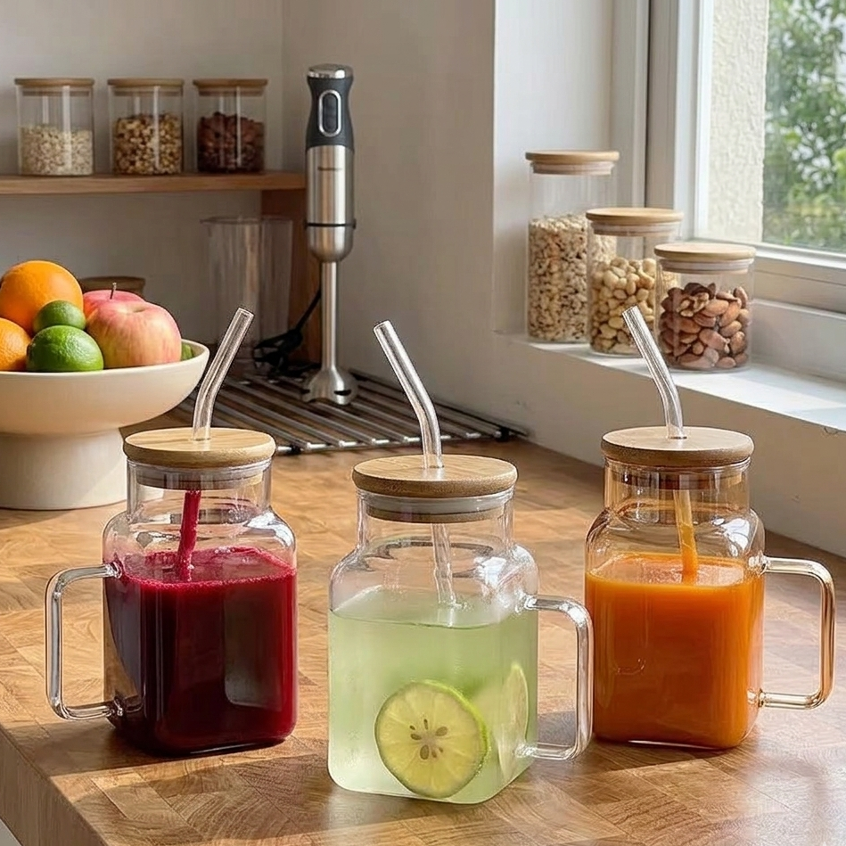 550ml Juice Cup With Straw And Handle