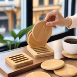 6Pcs Heavy Duty Bamboo Coaster Set with Holder Rack