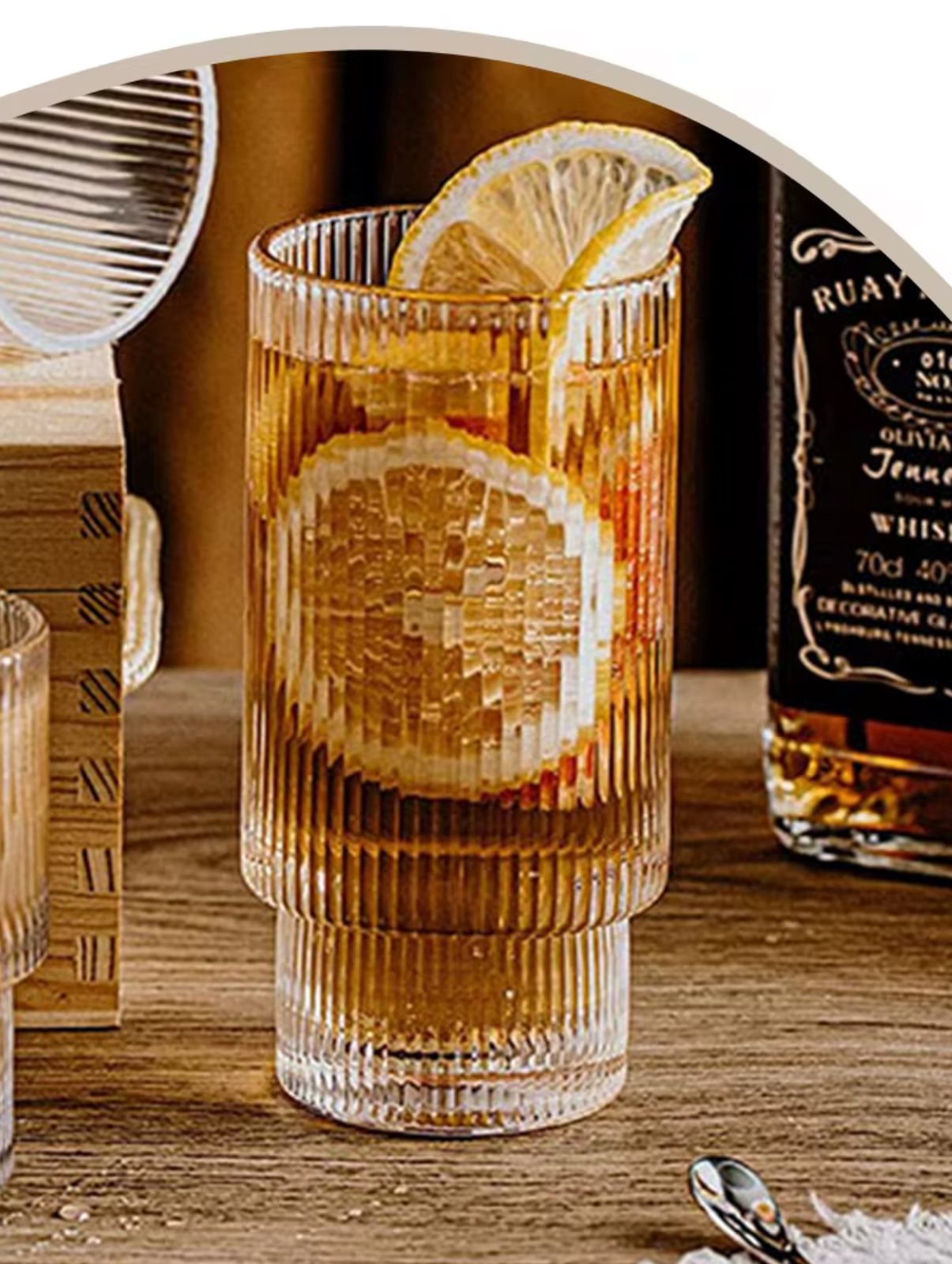 6 Pcs  Ribbed Crystal Glass