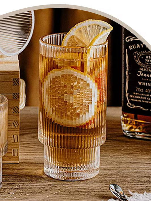 6 Pcs  Ribbed Crystal Glass