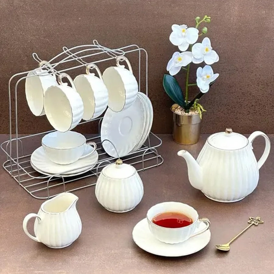 15Pc Tea Set with Teapot, Creamer and Sugar Bowl