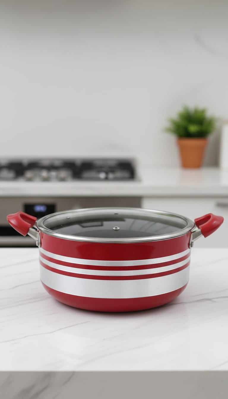 Durable stainless steel cooking pot for home kitchen use.