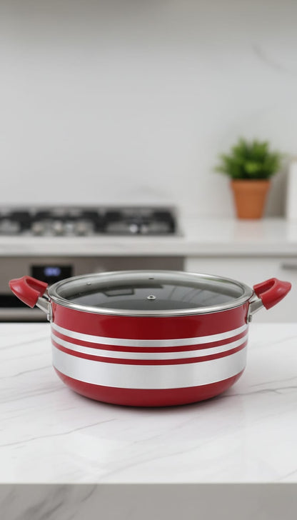 Durable stainless steel cooking pot for home kitchen use.