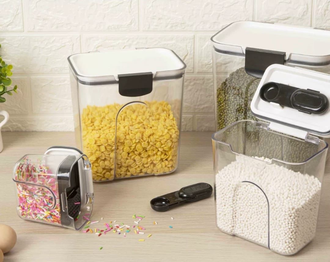 4-piece Airtight food storage container set with stackable and spill-proof lids.